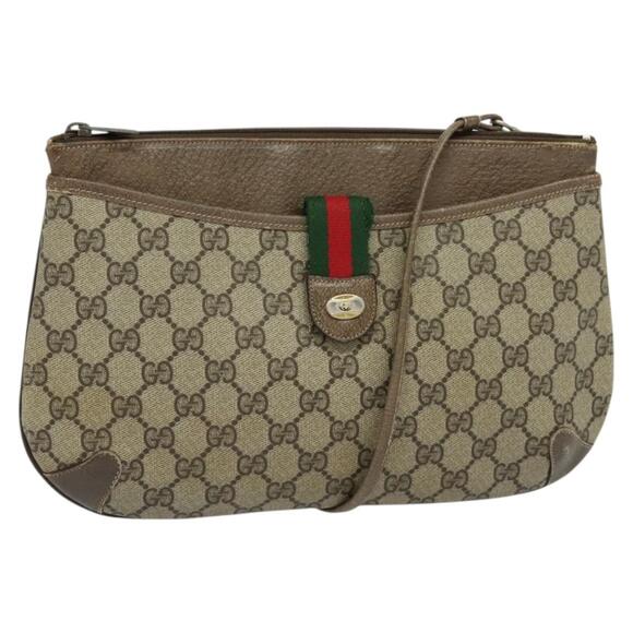 GUCCI GG Supreme Web Sherry Line Bag Pvc Beige Gold 904 02 026 - Picture 1 of 16